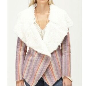 Roxy Moonstone Faux Fur Lined Coat Bohemian Colorful Cozy Boho Stripes Size  XS